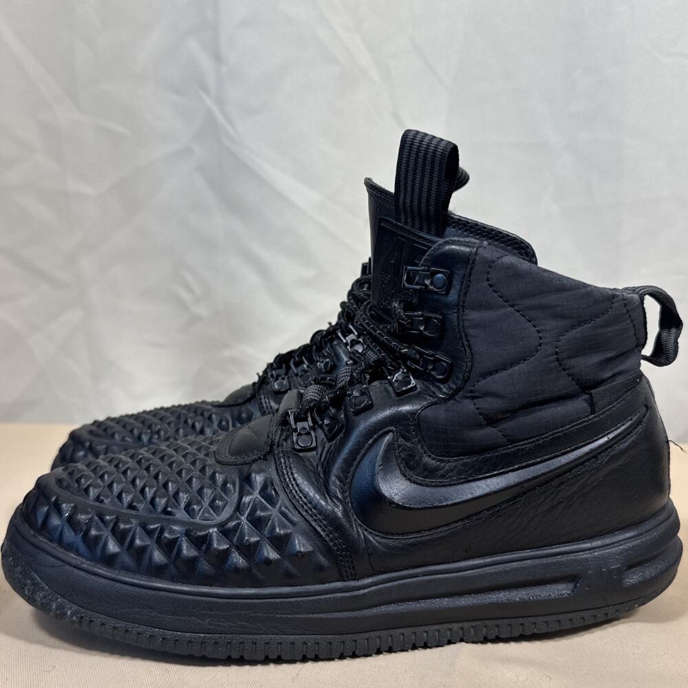 Nike Lunar Force 1 Duckboot Mens 9 Triple Black Leather High Top Sneaker Boots